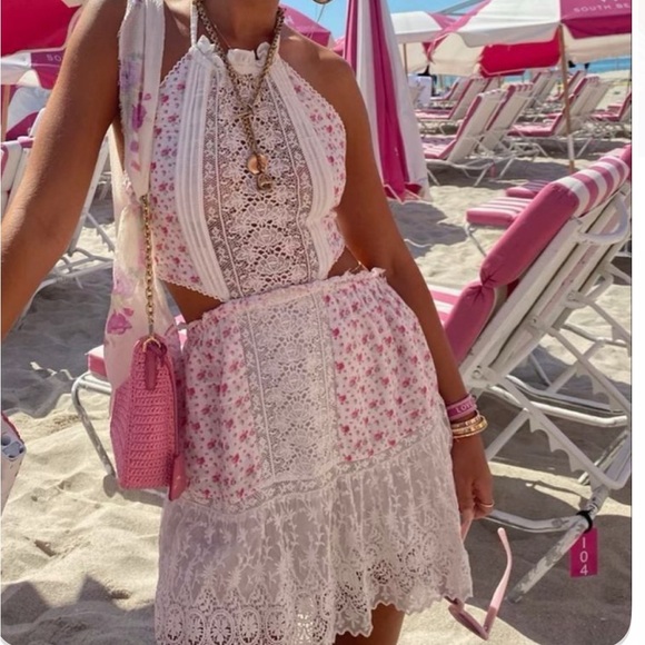 LoveShackFancy Kesia Floral Lace Halter Mini Dress XL - Picture 12 of 12